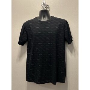 Fila Men's Large Shirt All Over Print Black Graphic Crew Neck Tee Logo